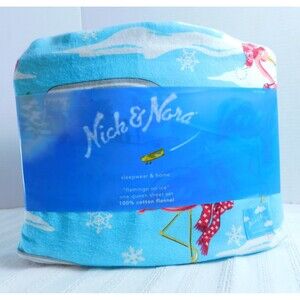 NEW NICK & NORA Flamingo on Ice Airstream Flannel FULL Bed Sheet Pillowcase Set